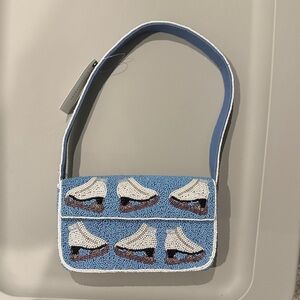 Anthropologie Blue Beaded Shoulder Bag